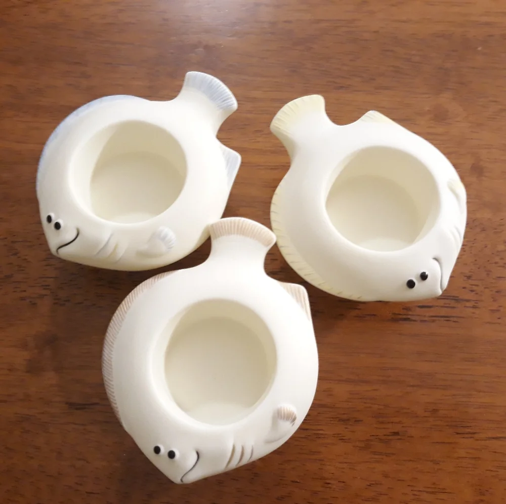 Vintage PartyLite Aqua Pals Bisque Porcelain Candle Floater - Fish Candle Holder